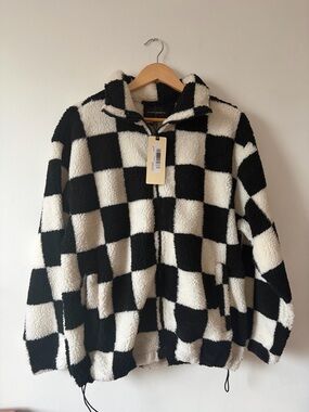 Silver Jeans Black & White Checkerboard Sherpa Jacket